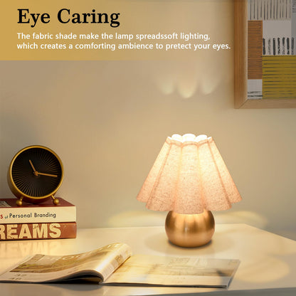 Gold Small Touch Control Table Lamp for Bedroom, Brass Gold Bedside Lamps for Nightstand, Cute Mini Small Table Lamps for Small Spaces with Scalloped Shade for Kitchen Counter, Bookshelf, Living Room