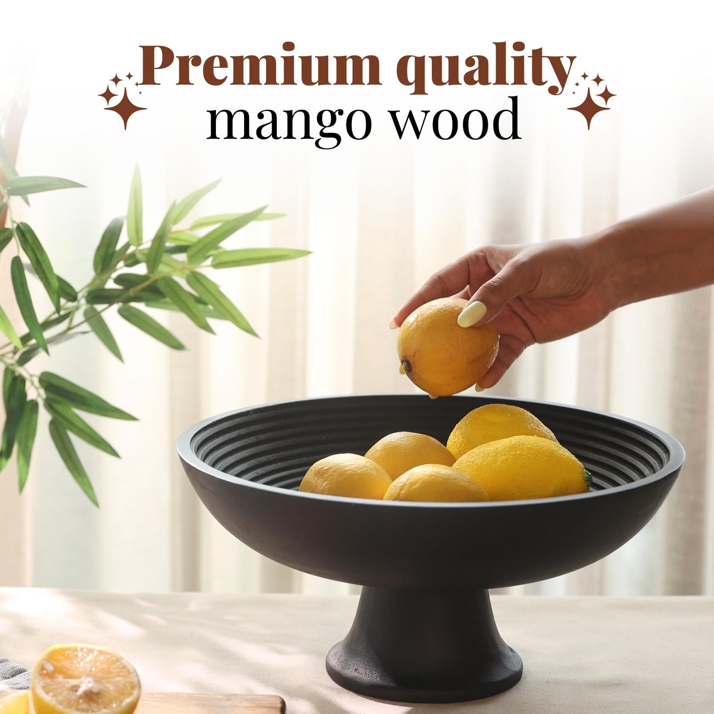 Folkulture Wooden Fruit Bowl for Kitchen Counter | 12" Large Premium Eco Friendly Banana Fruit Basket for Kitchen | Black Fruit Bowl, Decorative Bowl for Table Decor, Centerpiece for Dining Table