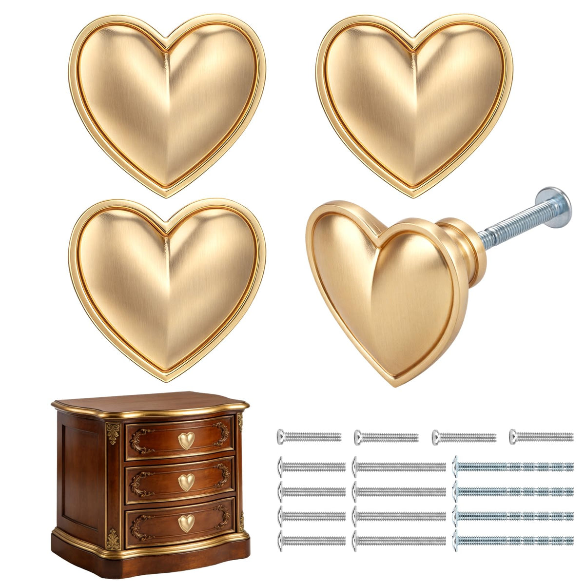 Foyofly 4 pcs Gold Heart Drawer Knobs Cute Furniture Cabinet Dresser Handle Knobs for Girl's Room Dresser Cupboard Drawer Wardrobe Decorative Knobs (Matte Gold-C-4 Pack)