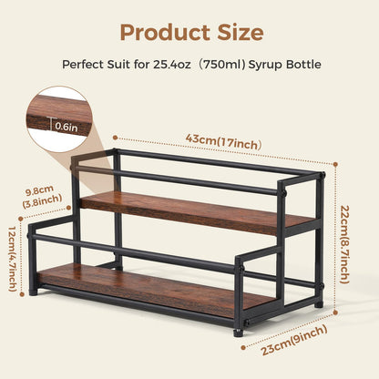 ICOHOT Coffee Syrup Rack Organizer, 2-Tier 10 Syrup Bottles Holder Stand for Coffee Bar, Liquor Bottle Display Shelf Bar Shelf Stand Countertop Rack for Syrup, Wine, Spice