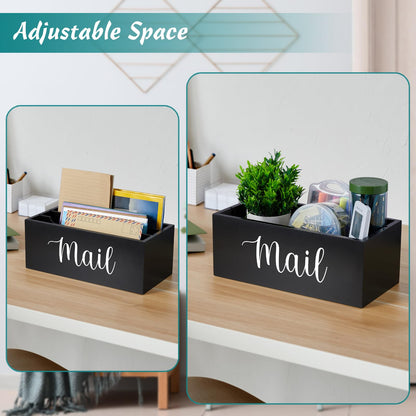 DRASTAR Mail Organizer Countertop, Wooden Mail Holder with 3 Slots, Desktop Mail Organizer, Black Mail Sorter for Home Office Accessories