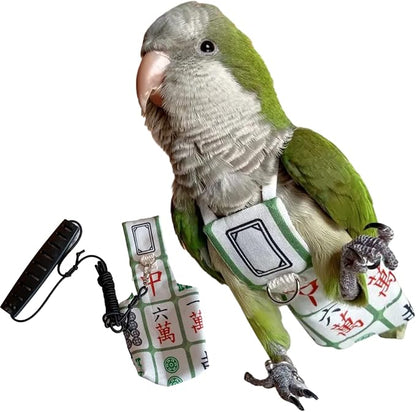 Bird Diaper Harness Flight Suit Clothes, Parrot Flight Suit with Leash for Parrot, Bird Flying Clothes with Rope and Handle for Outdoor Activities Training (with Leash,Caique)