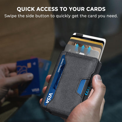 BESSIO Slim Wallet for Men - Minimalist Mens Wallet with Money Clip, Aluminum Pop Up Card Case and Leather Slots Credit Card Holder RFID Blocking Wallet for Men with Gift Box