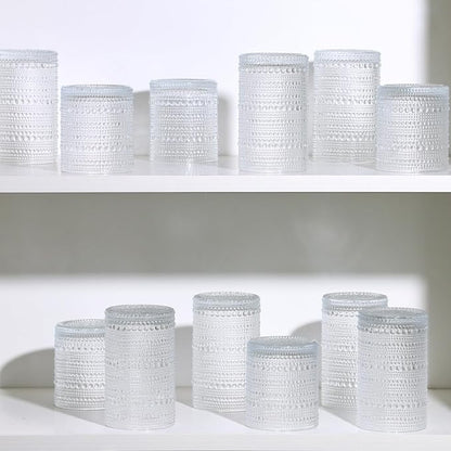 Moretoes Kitchen Hobnail Drinking Glasses Set of 6, 12 Oz Highball Glasses & 10 Oz Cocktail Glasses, Clear Embossed Boho Glass Cups Kitchen Bar Tumbler Glassware Set for Whiskey, Beer, Juice, Milk