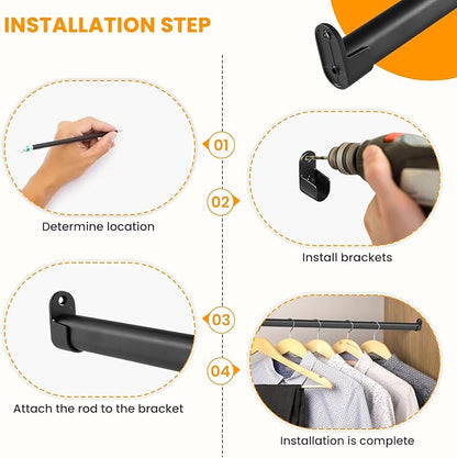 Oval Closet Rod for Hanging Clothes Adjustable Closet Rods 18 to 52 Inch Heavy Duty Black Poles Bar Closet Rod Expandable for Wardrobes Laundry RV