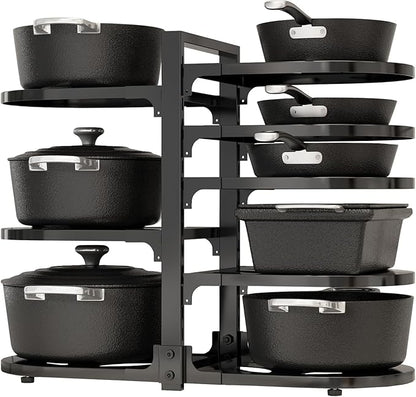 Adjustable Heavy Duty Pots and Pans Organizer Under Cabinet, 8-Tier Pot and Pan Organizers Inside Cabinet, Kitchen Cabinet Organizers and Storage, Black