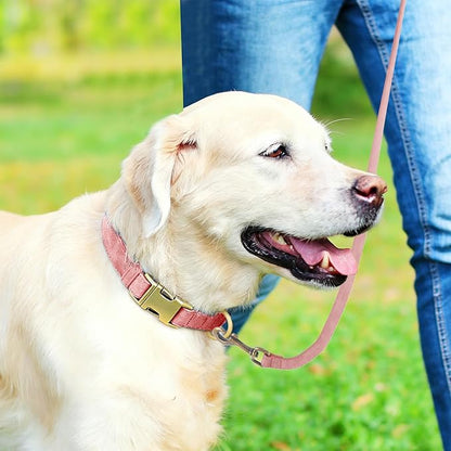 Genuine Leather Dog Collar - Adjustable Pet Collar with Quick Release Metal Buckle, Soft Skin Friendly Real Leather Collar for Small, Medium, Large Dogs (Pink, L：Fit 15-23" Neck)