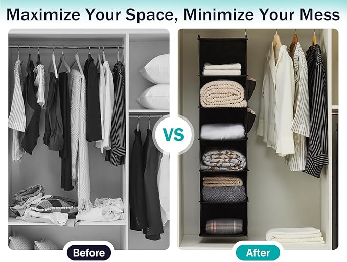 YOUDENOVA Hanging Closet Organizers and Storage, 6-Shelf Hanging Closet Shelves