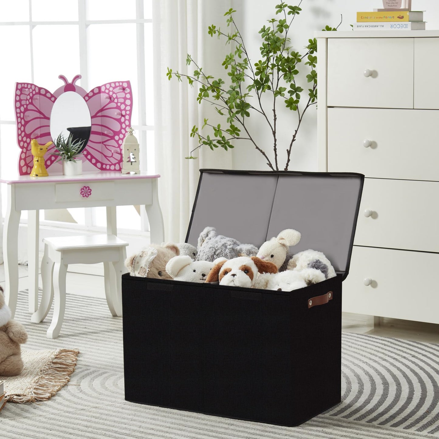 Bagnizer Large Toy Storage Box with Lids, Collapsible Sturdy Baby Storage Organizer Chest Bin Basket for Kids, Boys, Girls, Playroom, Nursery, Bedroom, Closet 25"x13"x16" (Black)