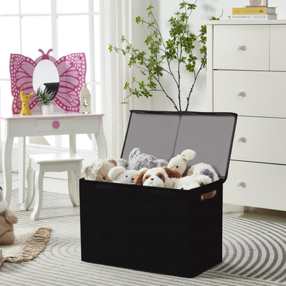 Bagnizer Large Toy Storage Box with Lids, Collapsible Sturdy Baby Storage Organizer Chest Bin Basket for Kids, Boys, Girls, Playroom, Nursery, Bedroom, Closet 25"x13"x16" (Black)