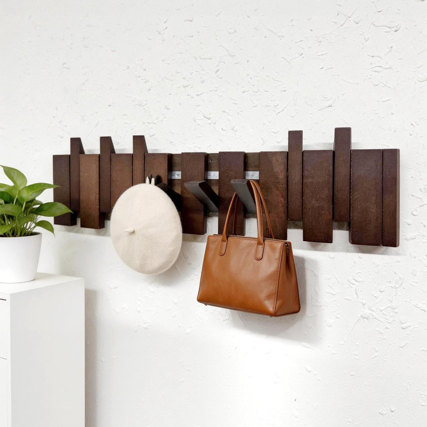 ArtBeek Wall Mounted Coat Rack with Hooks Wooden Wall Mount Piano Key Coat Rack 8 Hooks Solid Wood Coat Rack Wall Mount for Entryway, Living Room, Bedroom, Hallway (22")