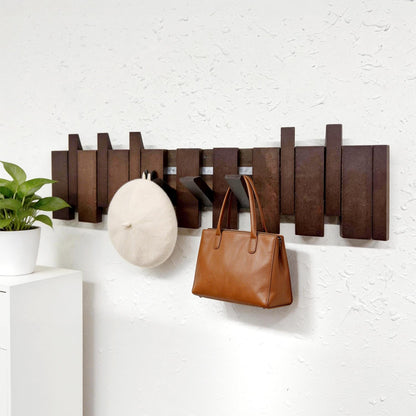 ArtBeek Wall Mounted Coat Rack with Hooks Wooden Wall Mount Piano Key Coat Rack 8 Hooks Solid Wood Coat Rack Wall Mount for Entryway, Living Room, Bedroom, Hallway (22")