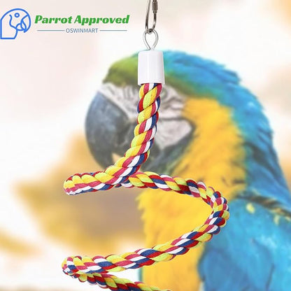 2Pcs 63'' Bird Rope Perches Birdcage Swing Toys 100% Cotton Natural Bird Perch Peck/Chewing with Bell Climbing Standing Bungee Parrot Toys for Small to Regular Size Parrot Cockatiel Birds