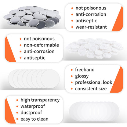200 Sets 58mm/2.25 inch Button Maker Supplies, Pin Back Button Parts for Button Maker Machine 58mm, Including Metal Covers, Plastic Back Covers, Clear Plastic Film&Blank Paper