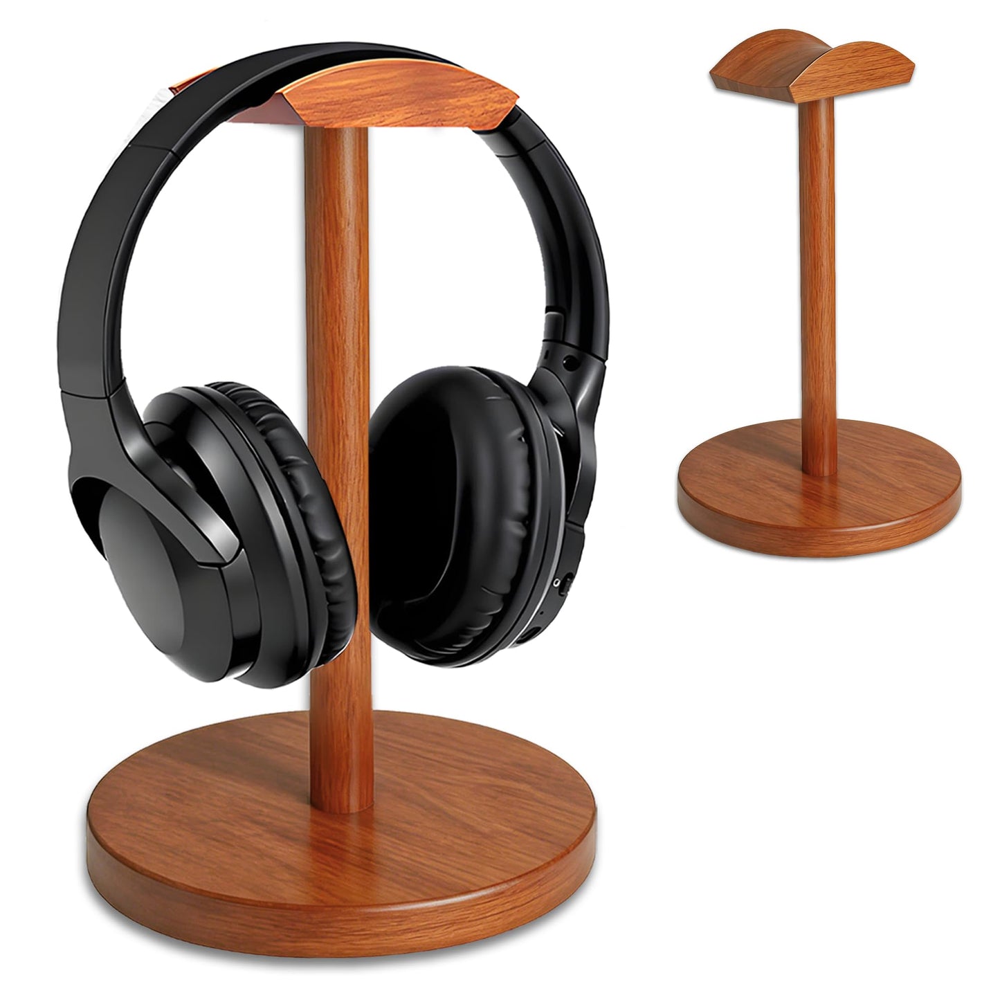 URANT Solid Walnut Wood Headphone Stand with Storage Base - Universal Wooden Headset Holder for Gaming & Office - Compatible with Bose,Sony,Sennheiser,Razer,Beats,PS5