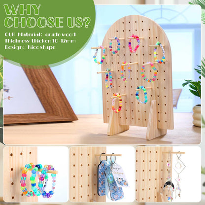 Colingmill 1 Set Keychain Display Stand Wooden Pegboard Display Stand with 25 Pcs Dowel Rods Oval Bracelet Organizer Holder for Jewelry, Craft Shows, Necklace, Selling, 15.75" x 11.81" (Wood)
