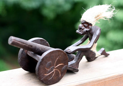 G6 Collection Wooden Handmade Primitive Tribal Statue - Hand Carved Teak Wood Tiki Cannon Firing Funny Sculpture - Unique Art Gift - Tropical Home Decor Accent for Shelf Display - 11 inch