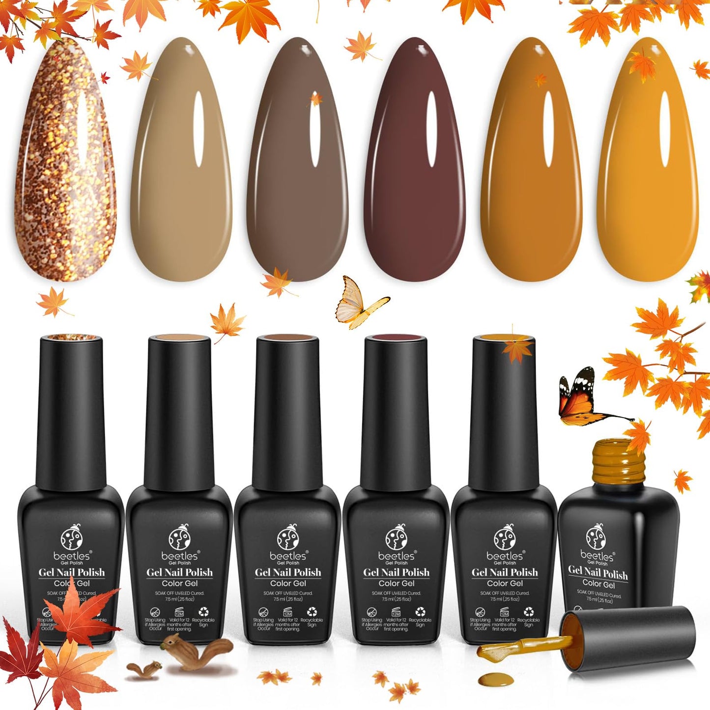 Beetles Halloween Gel Nail Polish Set – Wicked Mystic 8 Colors Gel Polish Kit, Gold Silver Black Green Blue Cat Eye Purple Red Glitter with Nail Art Accessories UV LED Soak Off Manicure Gift for Women