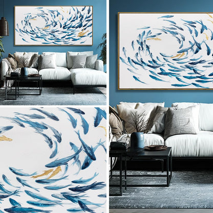 Canvas Wall Art Blue Fish Ocean Sea Framed Artwork Large Pictures Wall Decor Artwork Prints Poster Animal Arts 29"x58"for Living Room Office