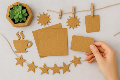 LWR CRAFTS Self-Adhesive Cork Sheets, 12 x 12 Inch, Pack of 12, 1mm Thick Natural Cork Sheets for Crafts, DIY Wall Decor & Classroom Projects