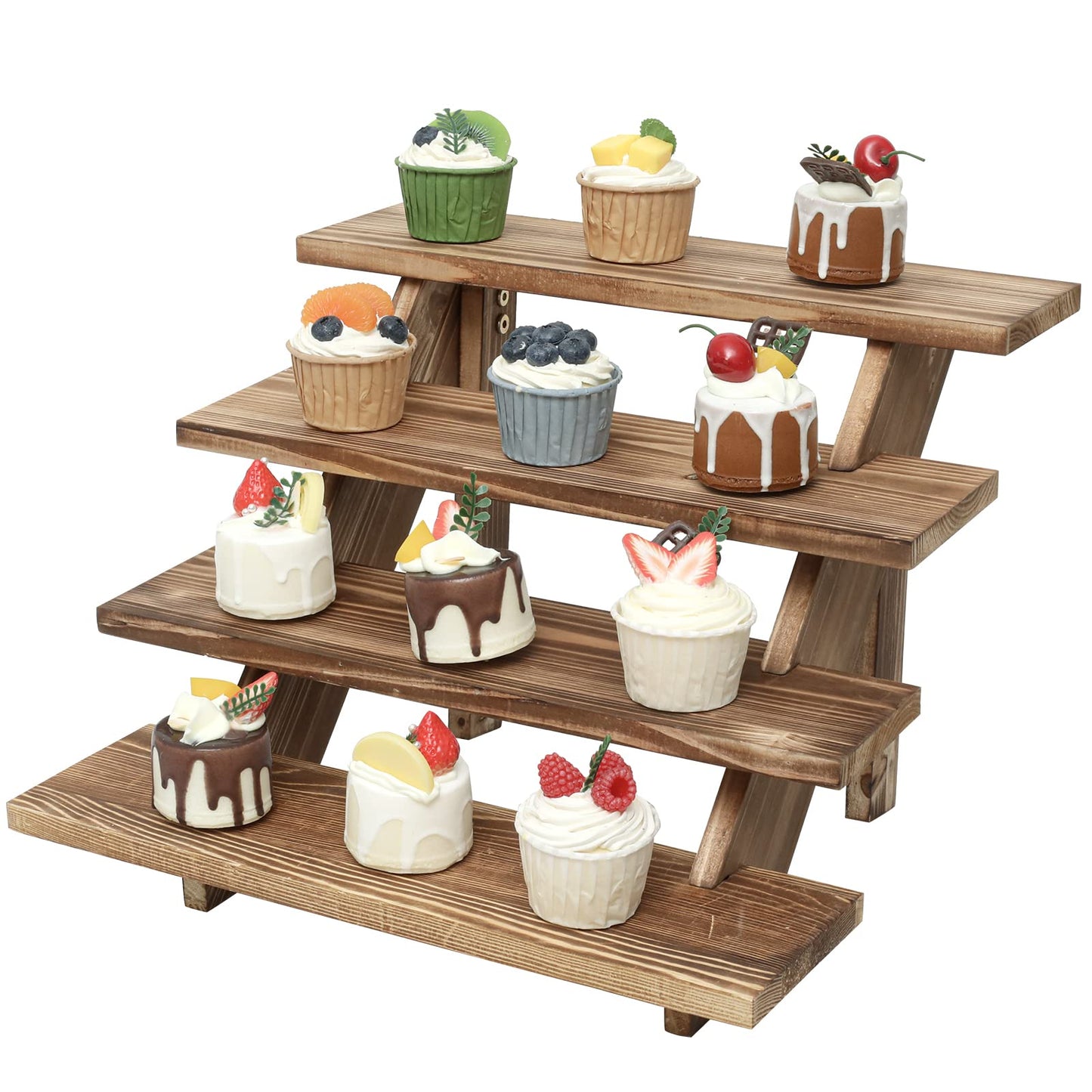 SwallowLiving Wooden Rustic Cupcake Stand for 24 Cupcakes, Stepped Wood Display Stand for Weddings, Tiered Party Table Display Riser for Food , Dessert, Cookie, Decor, Craft Show, Burnt