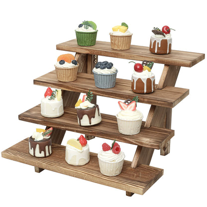 SwallowLiving Wooden Rustic Cupcake Stand for 24 Cupcakes, Stepped Wood Display Stand for Weddings, Tiered Party Table Display Riser for Food , Dessert, Cookie, Decor, Craft Show, Burnt