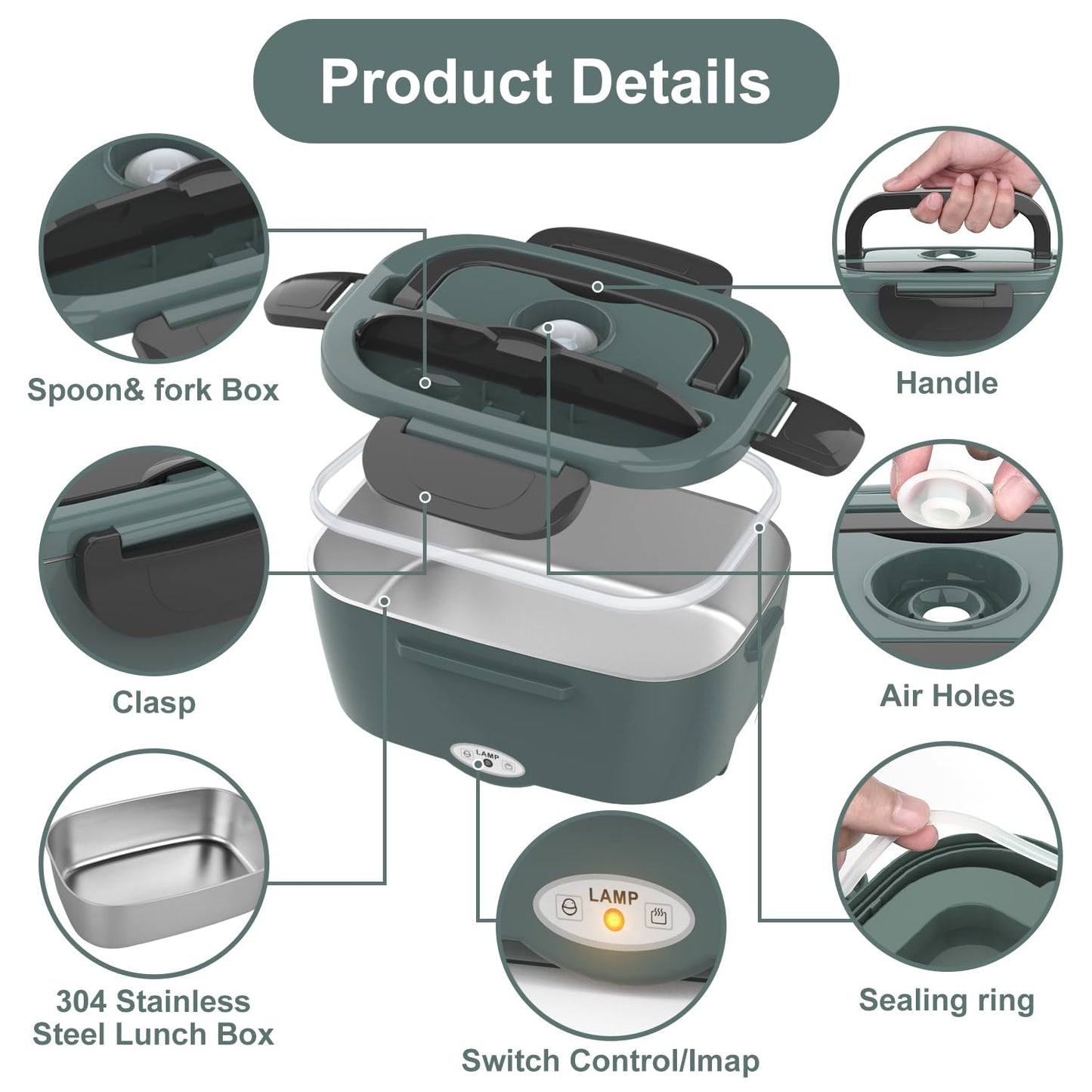 Electric Lunch Box Food Heater, 3 in 1 Ultra Quick Heated Lunch Boxes for Adults, 12V/24V/110V Portable Food Warmer for Car/Truck/Office With Fork Spoon and Insulated Carry Bag