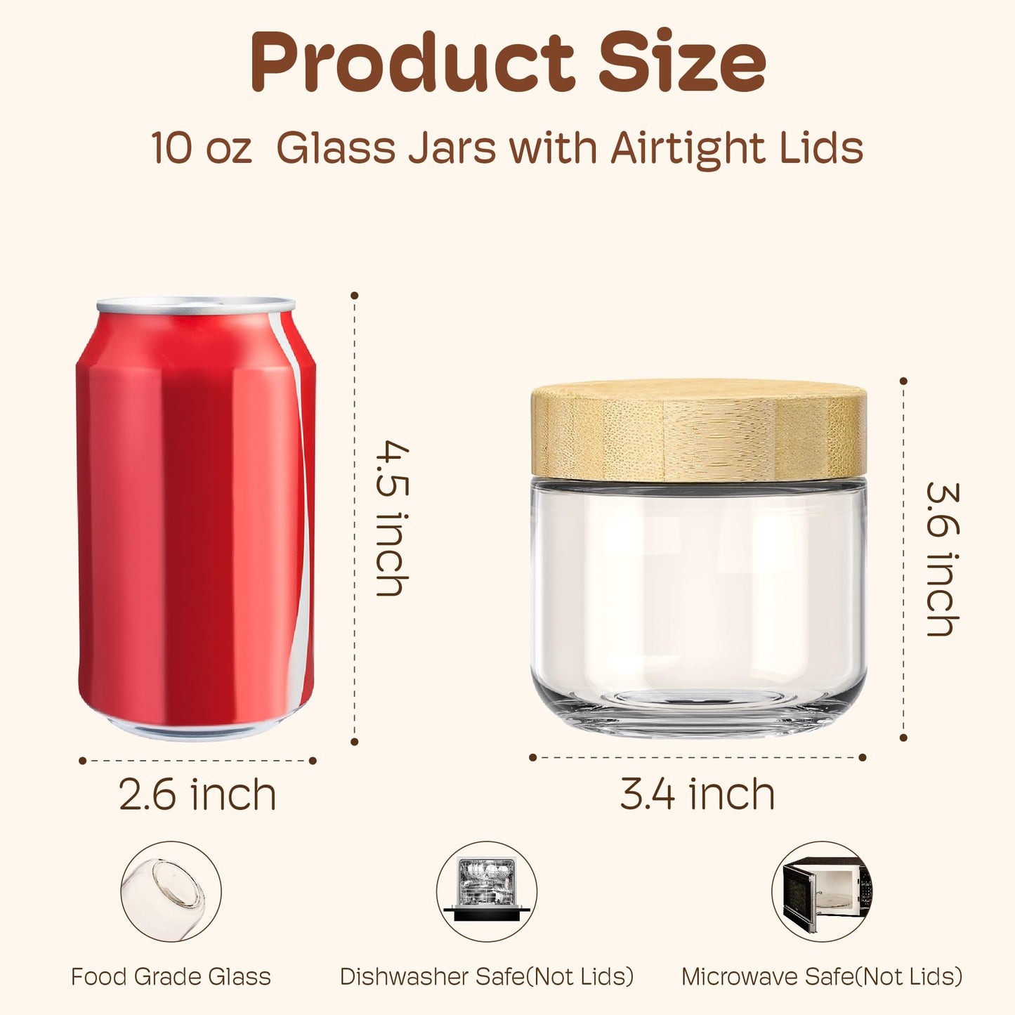 4 Pack 10oz Overnight Oats Containers with Bamboo Lids, Glass Jars with Airtight Lids for Meal Prep, Wide Mouth Mason Salad Jars, Glass Food Storage Container for Yogurt Chia Snacks Spice Sugar