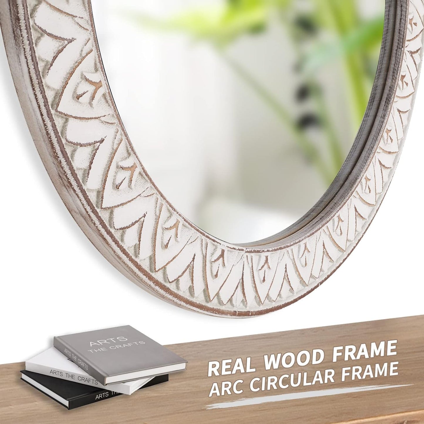 fuxuiwy 20" Round Rustic Mirror Wooden Frame Circle Mirrors, Distressed Wall Mounted Mirror for Bathroom, Bedroom, Living Room, Entryway, Fireplace, Hall