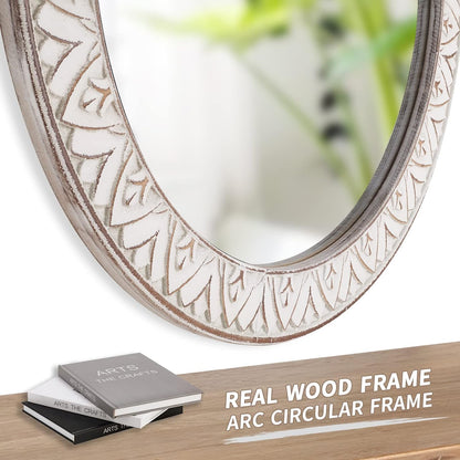fuxuiwy 20" Round Rustic Mirror Wooden Frame Circle Mirrors, Distressed Wall Mounted Mirror for Bathroom, Bedroom, Living Room, Entryway, Fireplace, Hall