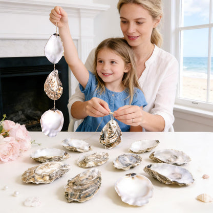 20Pcs Oyster Shells for Crafts,4"-5" Natural Large Flat Oyster Shells with Holes Drilled & Jute Rope for DIY Crafting, Sea Shells Ornaments Decoupage for Beach Home Decor Painting Chicken (20)