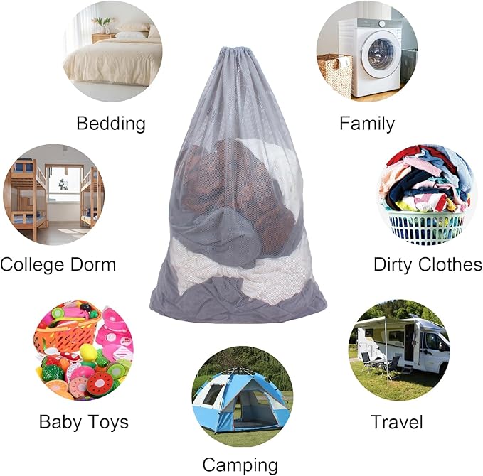 2 Pack Mesh Laundry Bags, 24 x 36 Inches Heavy Duty Drawstring Bag, Travel and