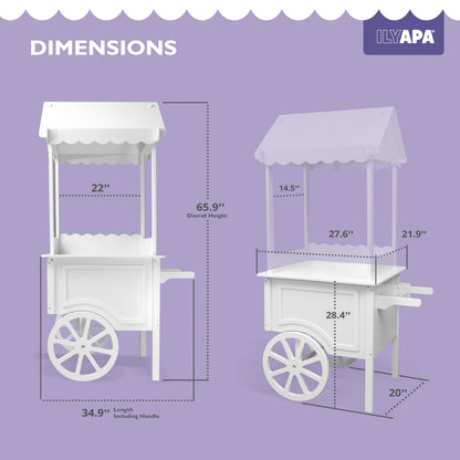 Ilyapa Candy Cart for Party with Wheels for Events - 5'6 Ft Tall, 2'11 Ft Long Wooden Dessert Cart for Candy Display, Treats, and Ice Cream for Events