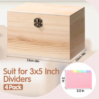 Burbell 4 Pcs Index Card Holder 3x5 Wooden Notecard Recipe Box Index Card Organizer Business Storage Case Flashcard Notecard Holders Gift Supplies for Back to School Home Office