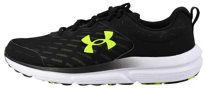 Under Armour Men's Charged Assert 10 Shoes, (004) Black/Black/High Vis Yellow, 11.5 X-Wide