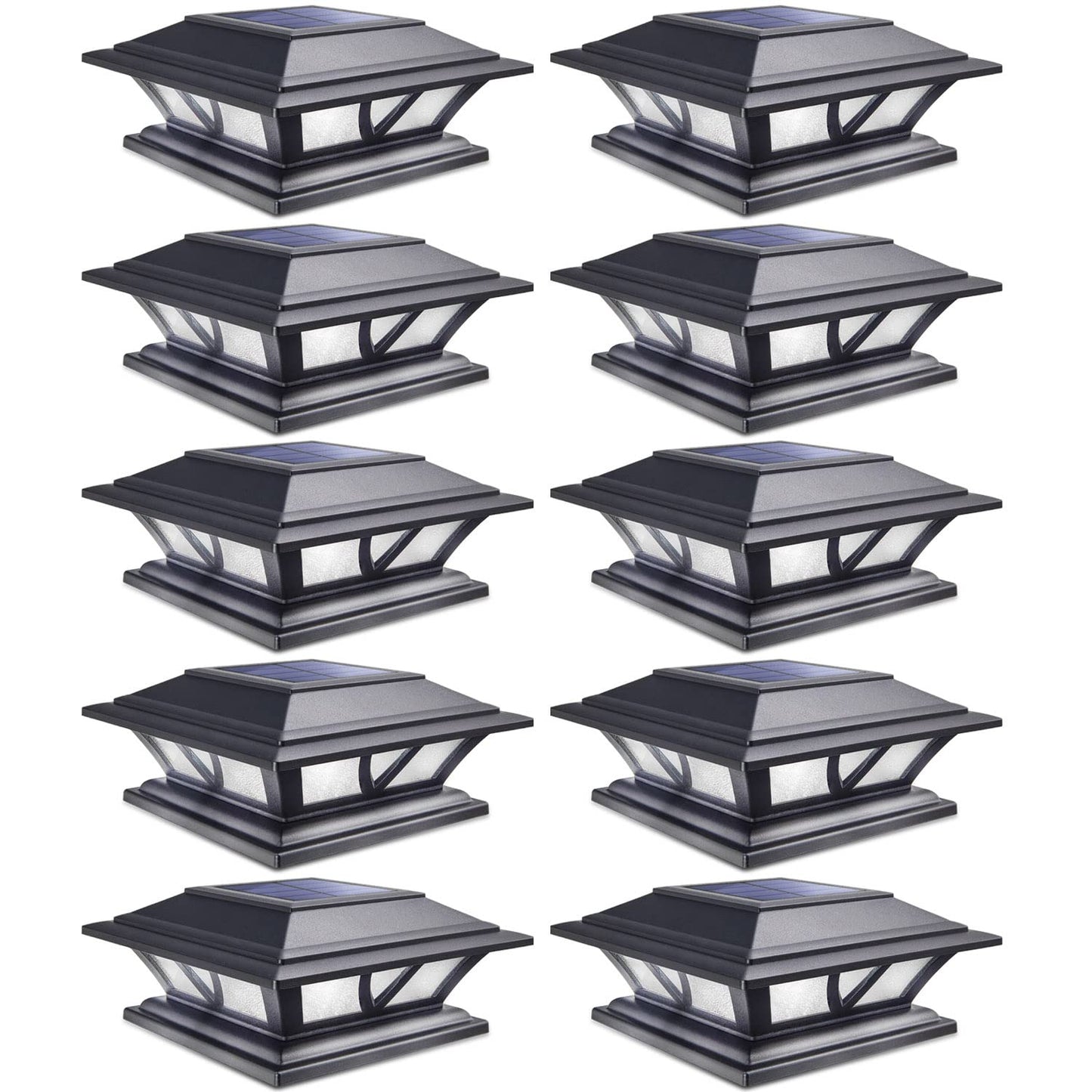 SIEDiNLAR Solar Post Lights Outdoor 2 Modes LED Deck Fence Cap Light for 4x4 5x5 6x6 Posts Patio Garden Decoration Warm White/Cool White Lighting Black (10 Pack)