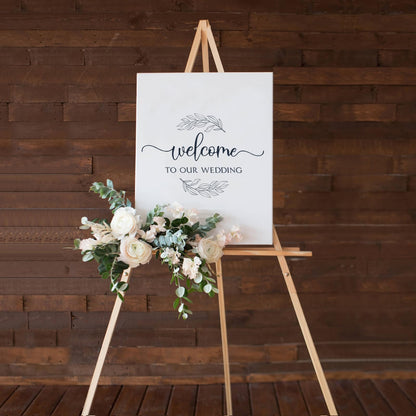 NianFeng Wooden Easel Stand for Sign, Easel Display Stand Floor for Wedding Sign with Adjustable Tray, 63-Inch, Tripod A-Frame Poster Light Duty, Welcome, Art Show & Baby Shower (Natural)