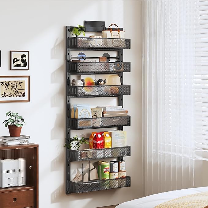 Pantry Door Organizers and Storage, 6-Tier Large Metal Heavy-Duty Frame Over