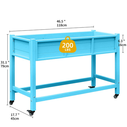 DWVO Raised Garden Bed HDPE with Wheels 47x18x31in Weather-Resistant Poly Wood Raised Planter Box Outdoor with Legs, Elevated Garden Bed for Patio Balcony Backyard, Blue