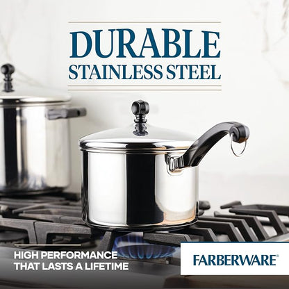 Farberware Classic Series Stainless Steel Sauce Pan with Lid, 3-Quart, Stainless Steel Pans, Induction Cookware