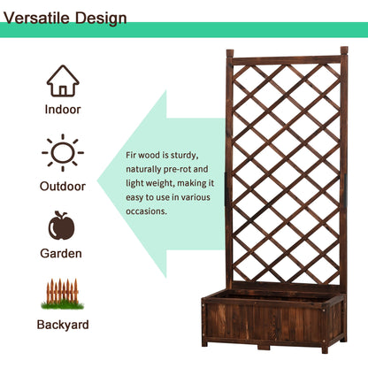 Anraja Raised Garden Bed with Trellis Wooden Flower Standing Planter Box Outdoor Wood Compact Lattice Panels Privacy Screen for Climbing Plant Planting Patio Tomato Vegetable Herb Balcony Porch 67" H
