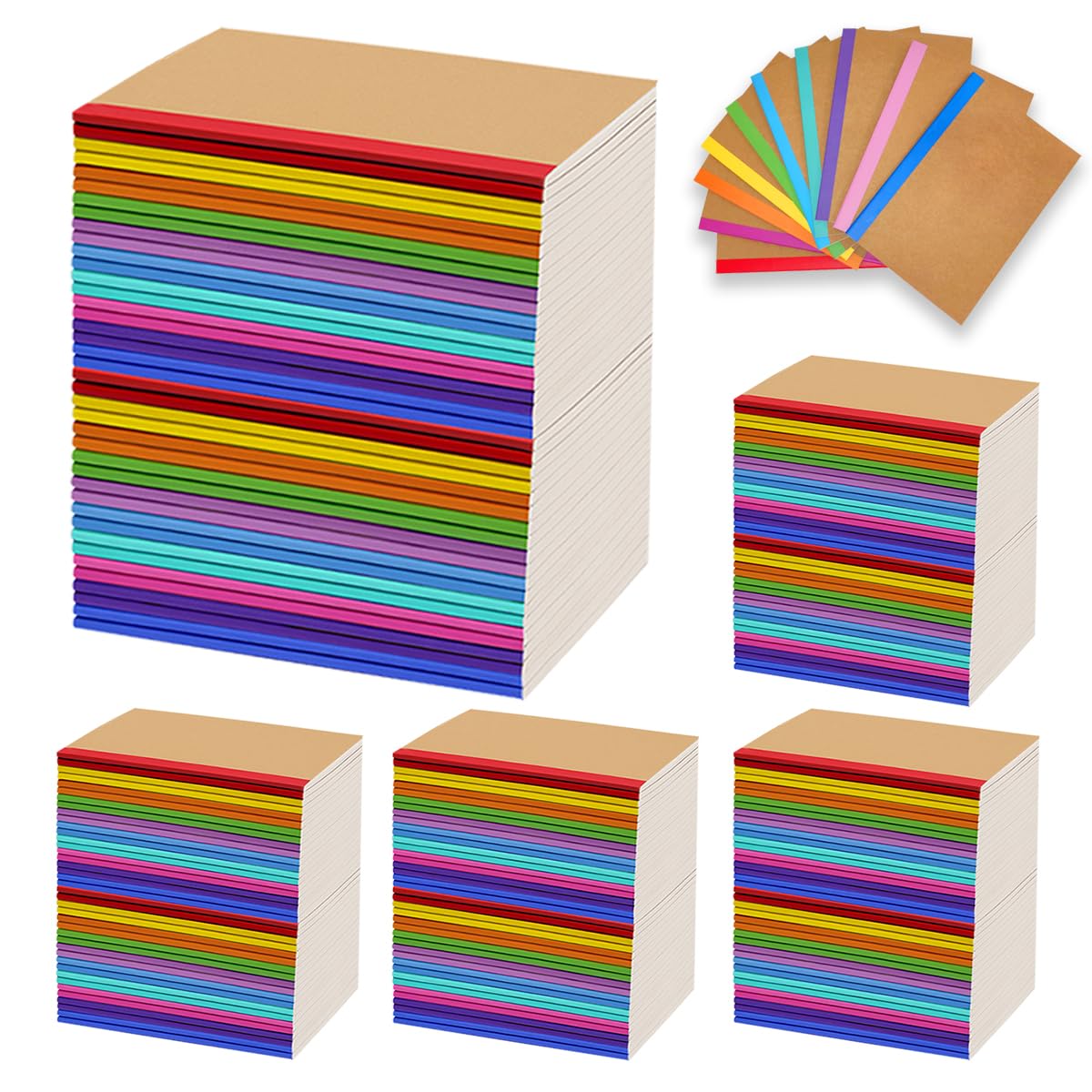 100 Pack A5 Notebooks Bulk, 8.3 x 5.5 inch Ruled Lined Kraft Composition Notebooks Bulk 10 Color Soft Cover Travel Journals for Students Classroom Office (Colourful,60 Pages 30 Sheets) (100, 10 Color)