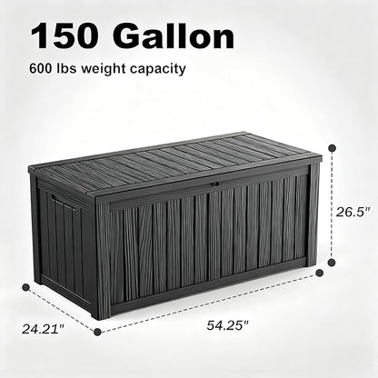 150 Gallon Outdoor Storage Box, Weather Resistant & Waterproof Resin Deck Box with UV Protection, Rattan Black Patio Storage Cabinet for Garden, Patio, Porch, Poolside(Black)
