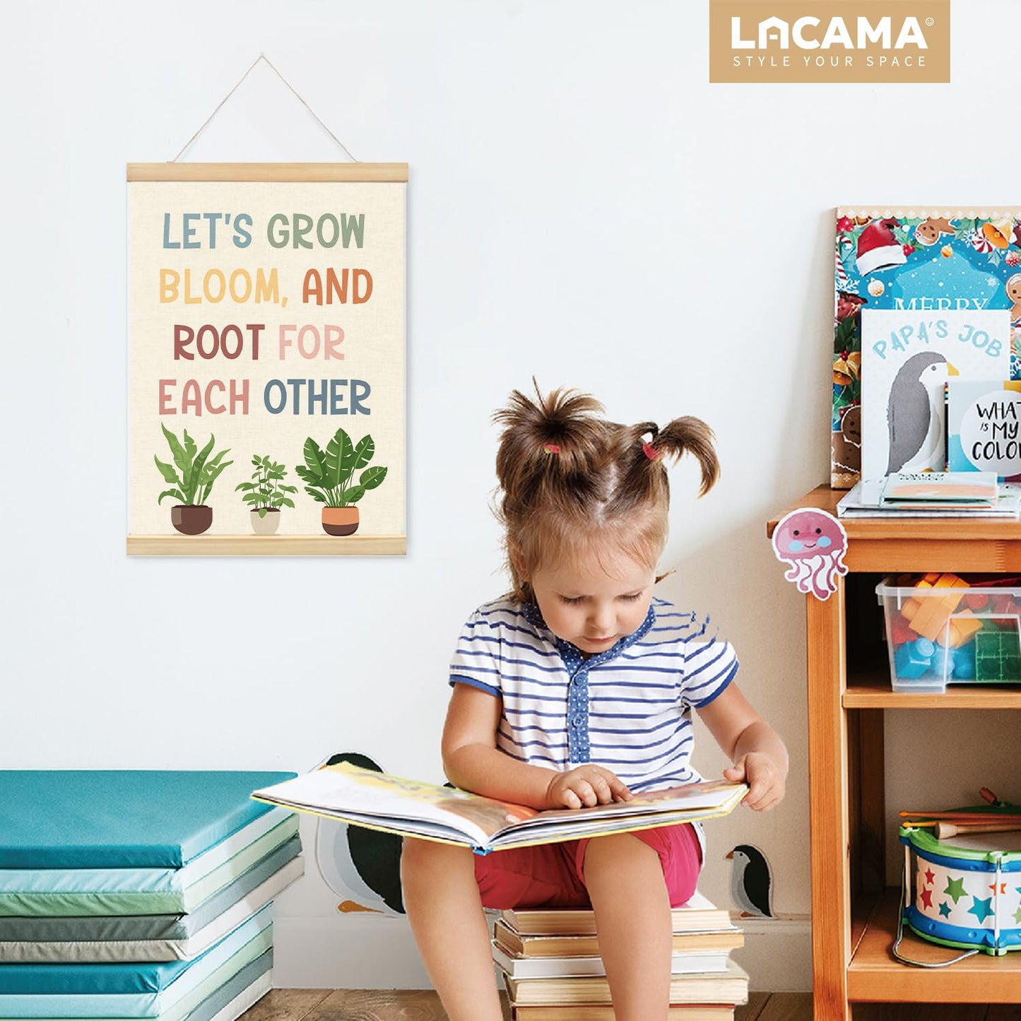 Lacama Positive Affirmations Wall Decor Poster Hanger Frame,Lets Grow Bloom And Root For Each Other,Nature Plant Education Wall Art Wooden Poster Hanger,12x16 Inches