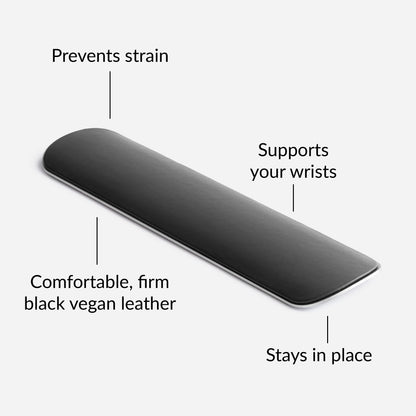 HumanCentric Wrist Rest Pad for Apple Magic Keyboard & Tenkeyless Keyboards, Ergonomic Wrist Support in Space Gray Aluminum with Black Vegan Leather