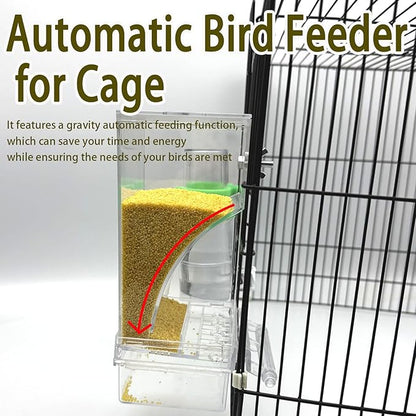 Automatic No Mess Bird Feeder Water Dispenser Set, Acrylic Transparent Parakeet Cage Accessories Bird Feeder and Waterers in Cage for Small and Medium Cockatiels, Finches, Lovebirds