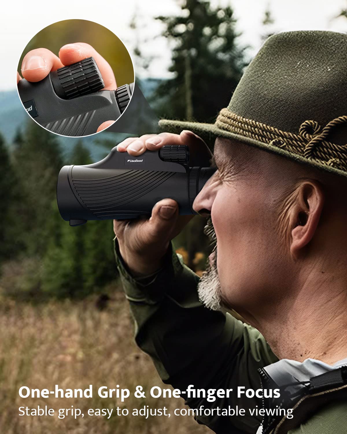 Monocular Telescope, 10x42 Monoculars for Adults, Usogood Compact Portable Waterproof Monocular with Hand Strap, Lightweight Handheld Pocket Telescope for Bird Watching