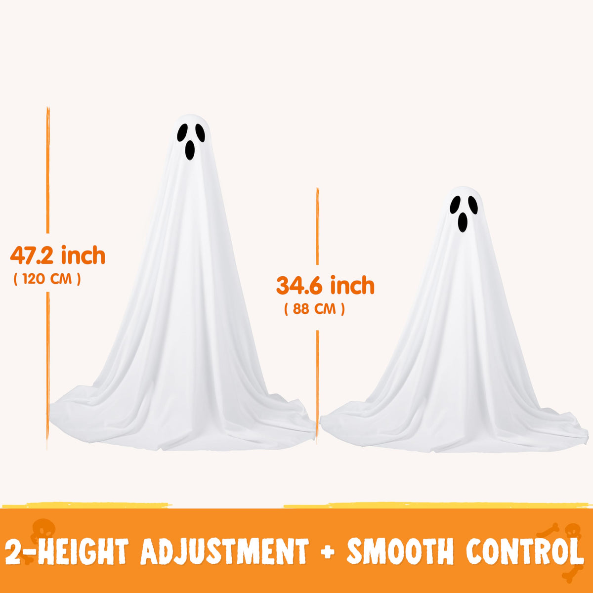 JOYIN 2 Packs 47'' Halloween Decorations Outdoor Standing Ghost, Standing Ghost Halloween Decor with Warm String Lights & Timer for Yard Porch Lawn Garden Party Supplies
