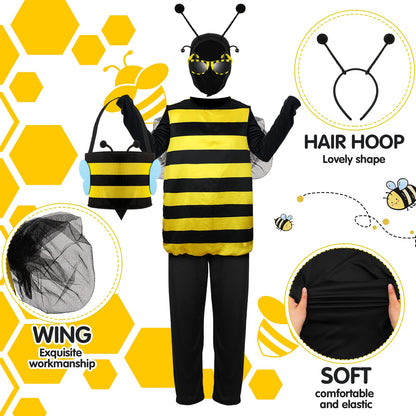 Haull 7 Pcs Adult Bee Costume Kit Men Bumble Outfit Bee Glasses Headband Basket Accessories Funny Halloween Cosplay Party(XX-Large)
