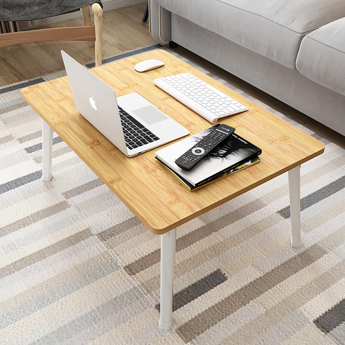 LKBBC Foldable Laptop Desk for Bed, Bed Laptop Table, Foldable Portable Lap Bed Tray, 23.6 Inch Floor Table for Drawing, Reading and Writing, Bamboo